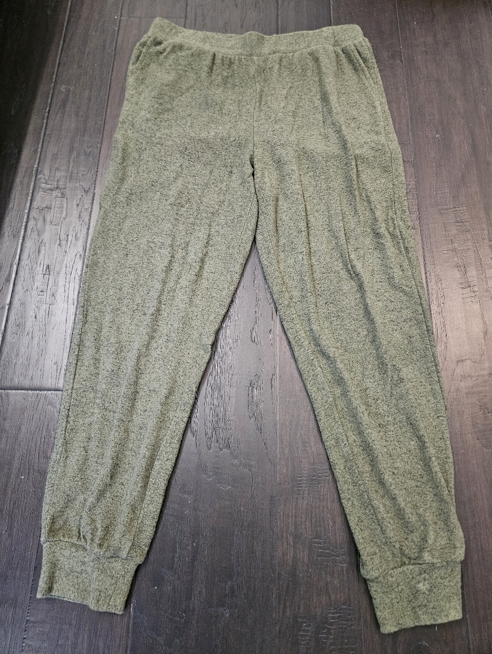 La Cera moss green soft stretch fleece Jogger pants pockets large